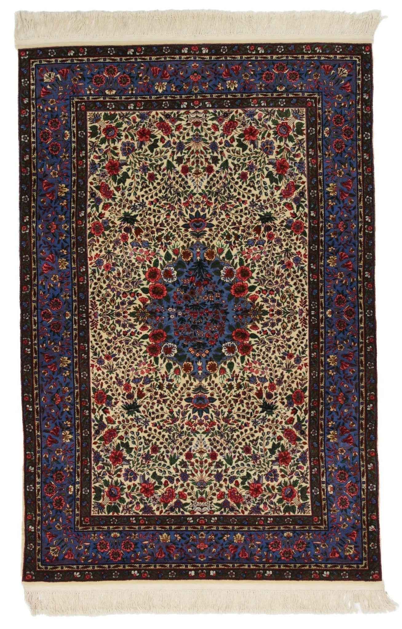 Canvello Hand Made Traditional Medallion Sino Kerman Rug - 4'0'' X 6'0''